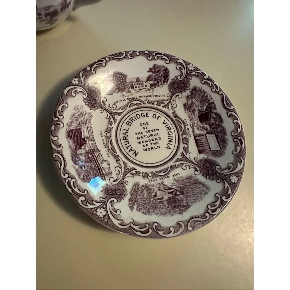 Vtg Old English Staffordshire Ware Natural Bridge Virginia Cup & Saucer Mulberry